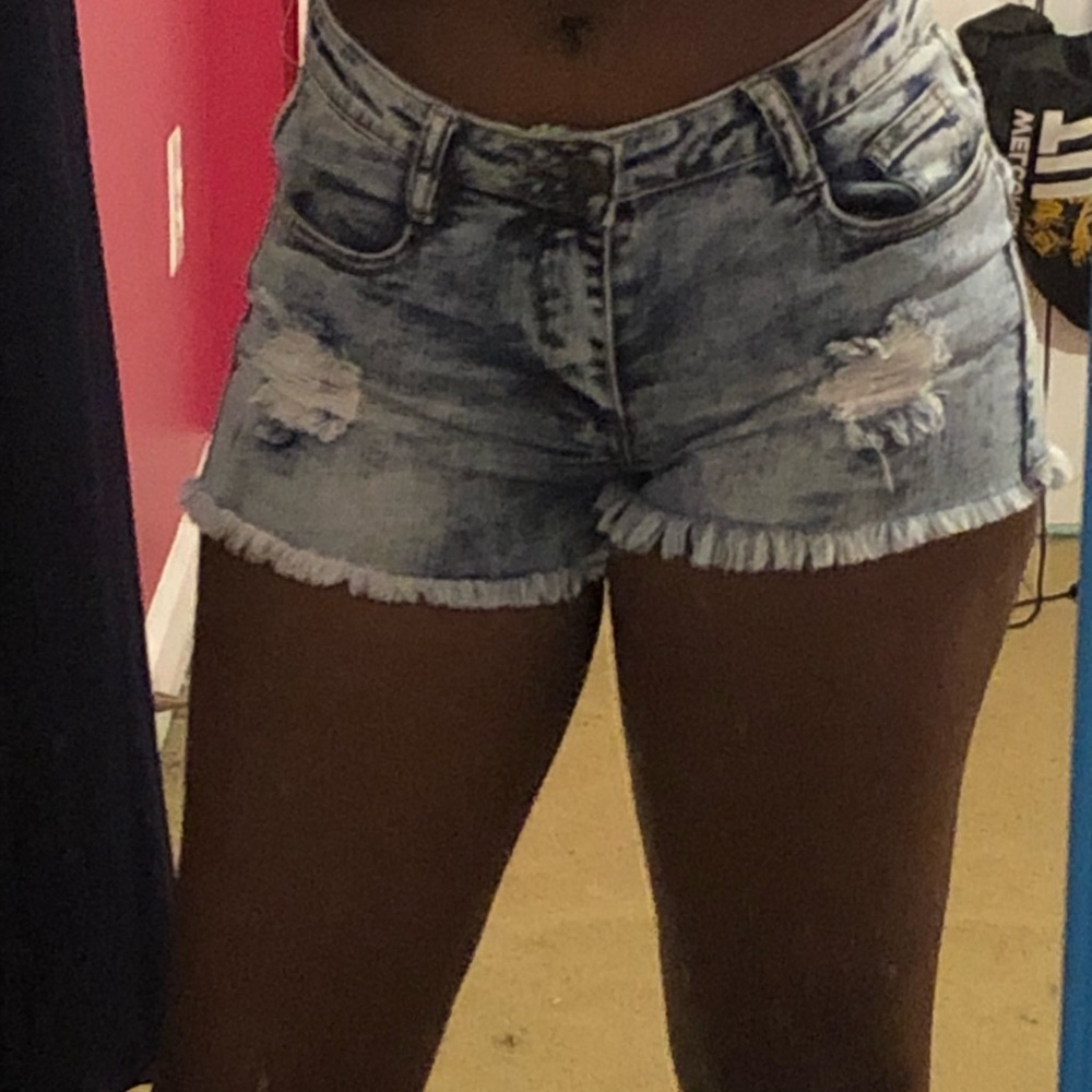 Distressed acid wash jean shorts